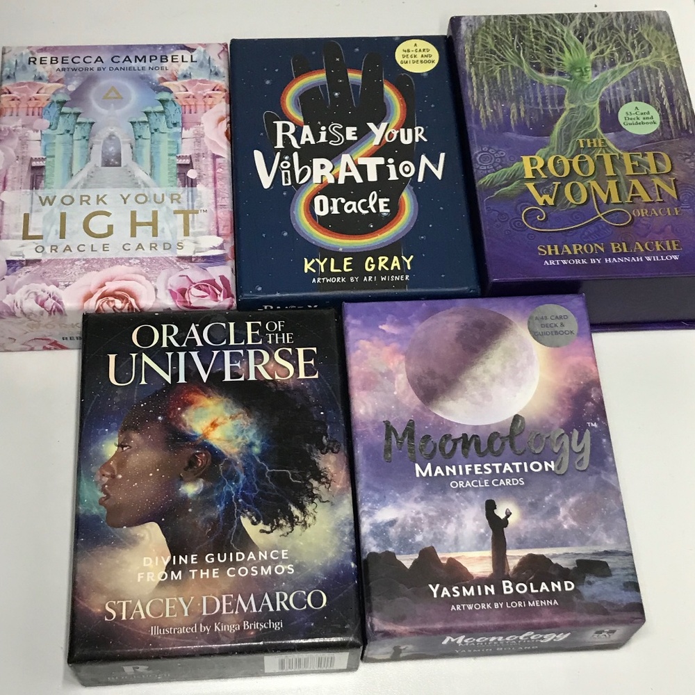 Lot Of 5; Oracle Cards! Raise Vibration! Moonology! Work Your Light!